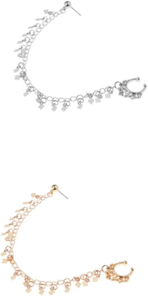 SAFIGLE 2pcs Punk Earrings Tassel Nose Clip Ear to Nose Clip Ear to Nose Chain Nose Ear Ring