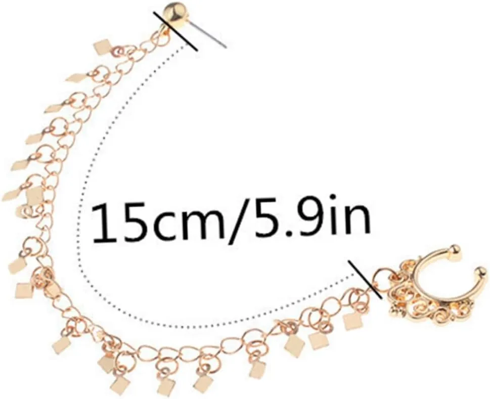 SAFIGLE 2pcs Punk Earrings Tassel Nose Clip Ear to Nose Clip Ear to Nose Chain Nose Ear Ring