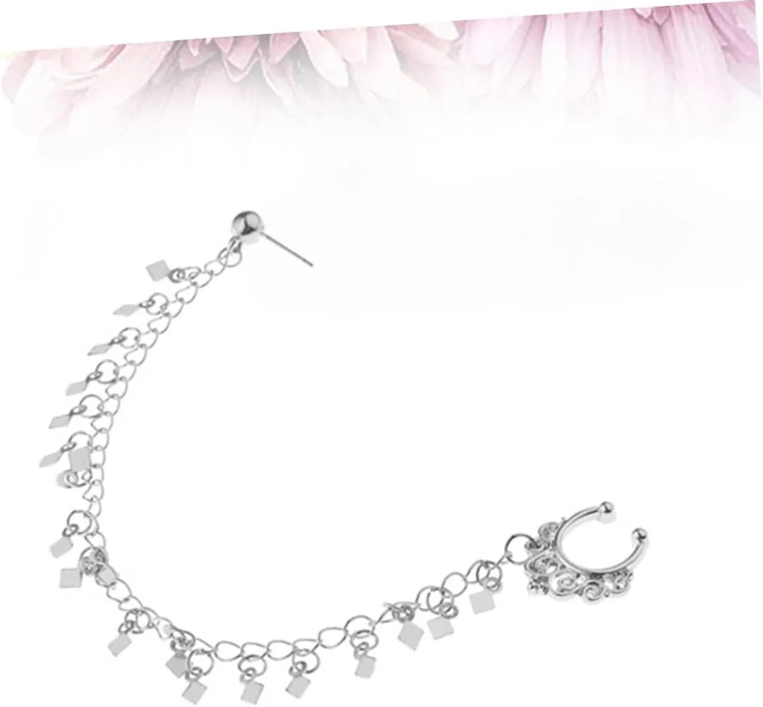 SAFIGLE 2pcs Punk Earrings Tassel Nose Clip Ear to Nose Clip Ear to Nose Chain Nose Ear Ring