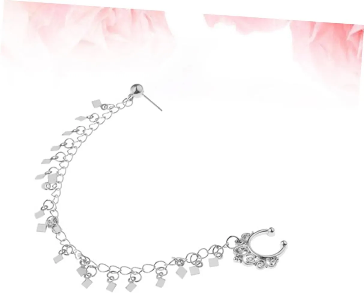 SAFIGLE 2pcs Punk Earrings Tassel Nose Clip Ear to Nose Clip Ear to Nose Chain Nose Ear Ring
