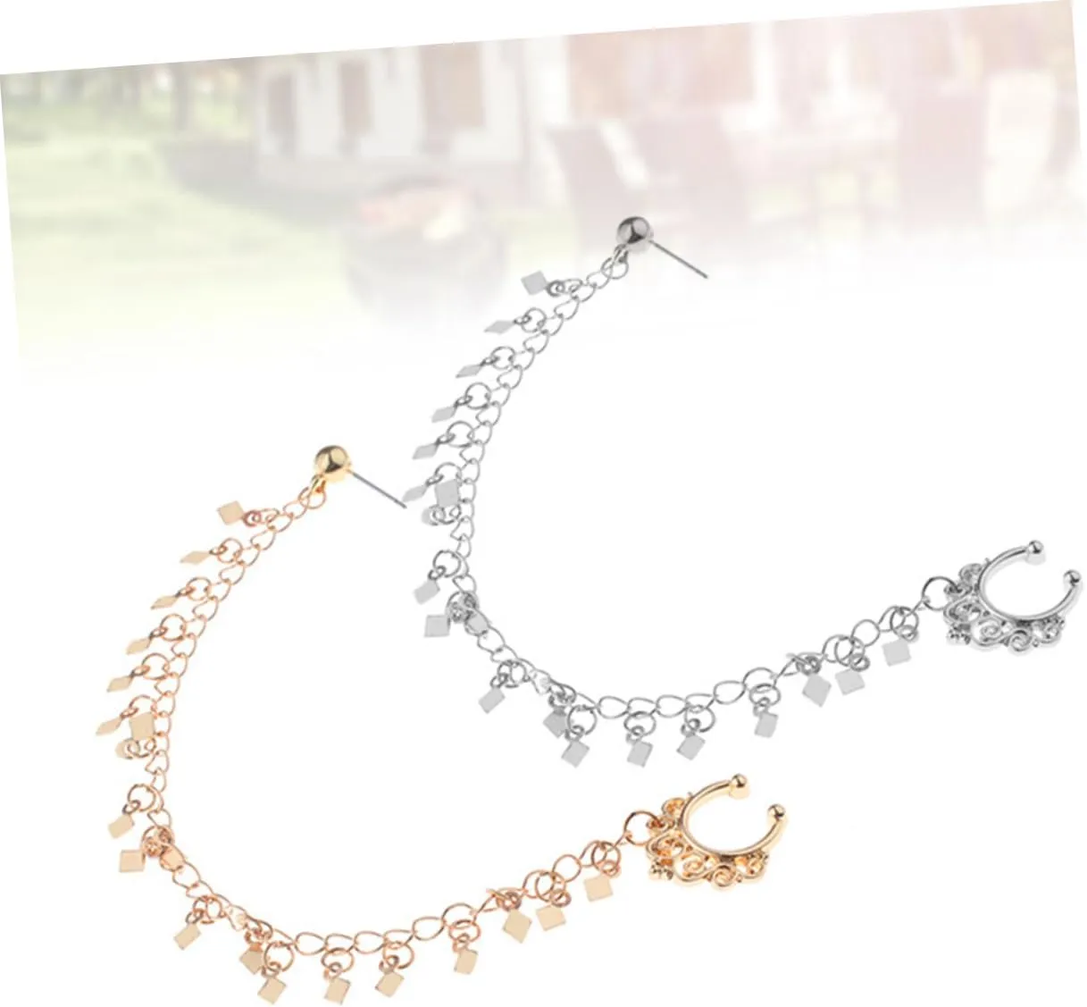 SAFIGLE 2pcs Punk Earrings Tassel Nose Clip Ear to Nose Clip Ear to Nose Chain Nose Ear Ring