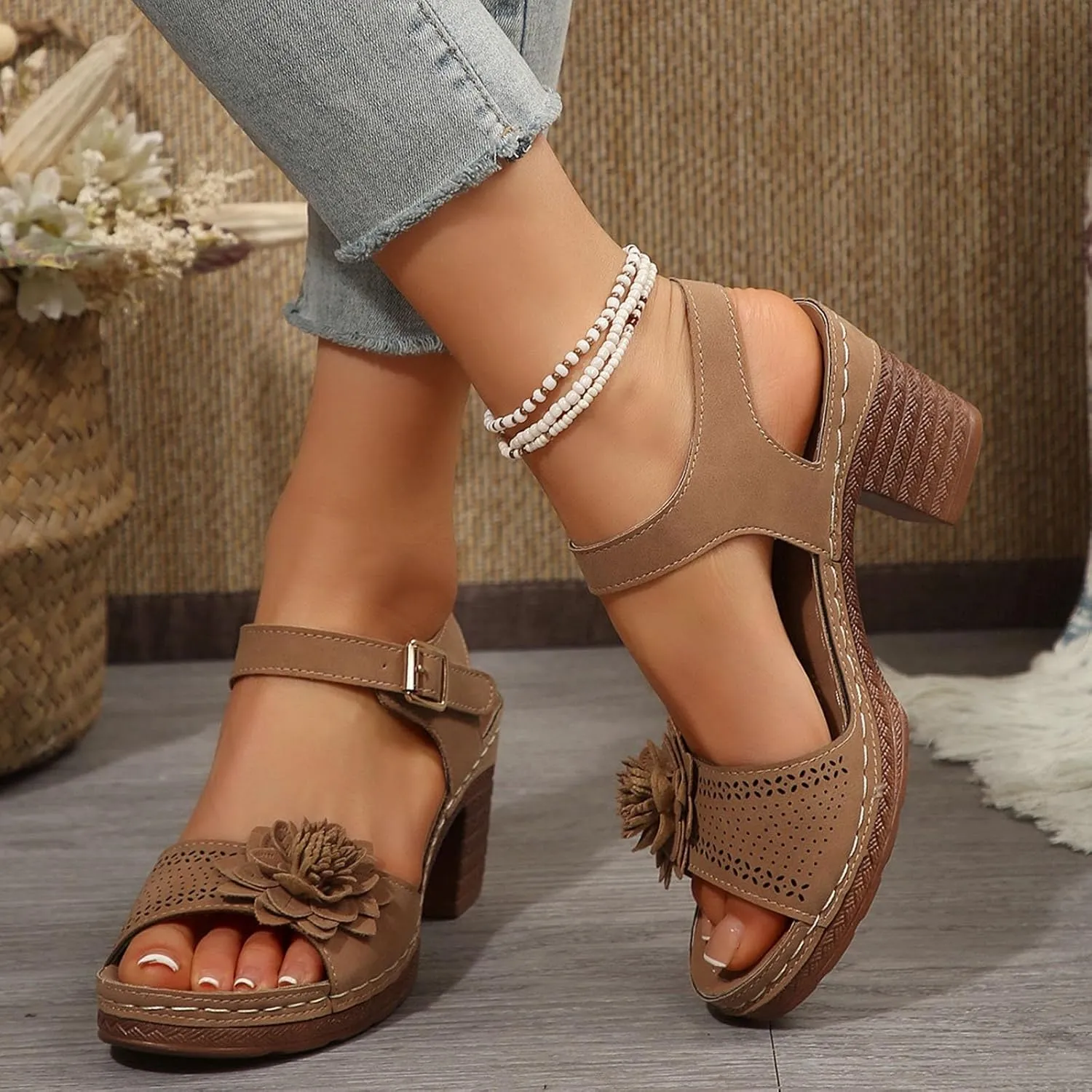 Sandals for Women 2025 Sandals for Women Orthopedic Shoes Platform Wedge Sandal Casual Hollow Out Open Toe Low Heel Comfortable Sandal with Adjustable Hook Loop Breathable Dress Shoes