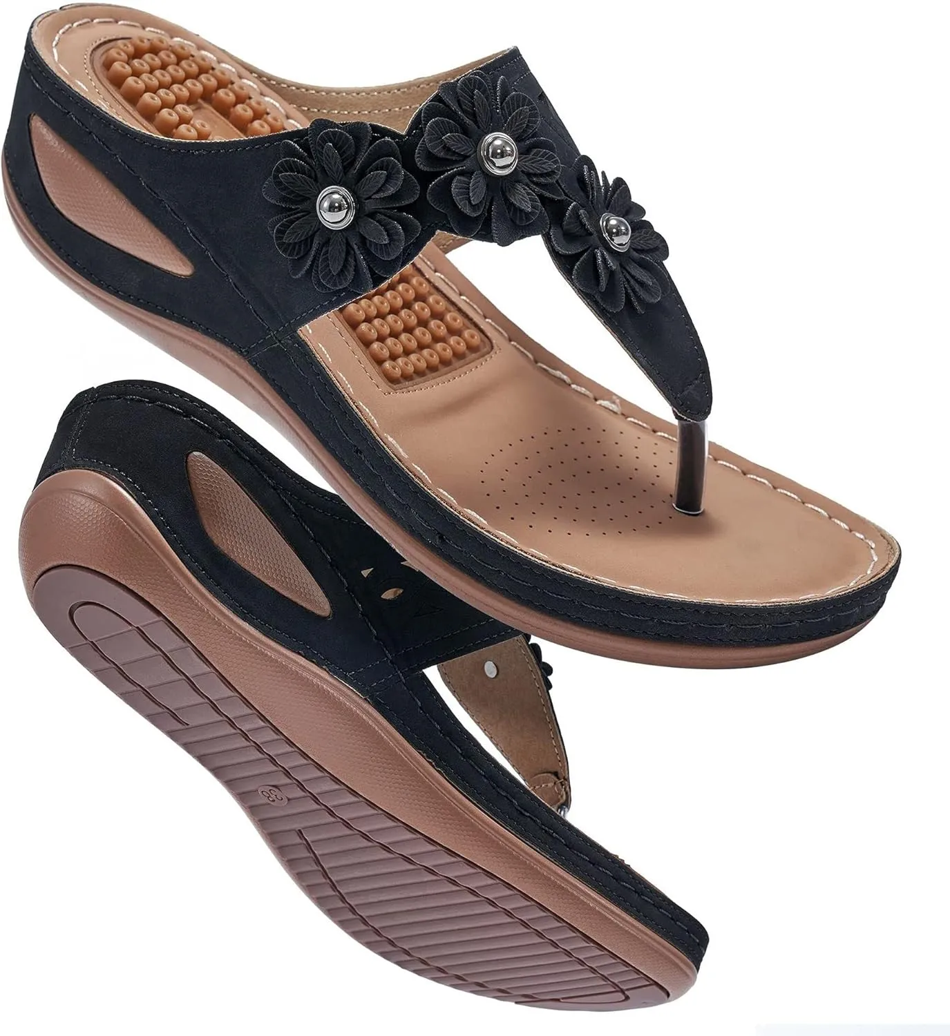 Sandals for Women Wedge Shoes Comfortable Orthopedic Sandals, Womens Dressy Summer Flip Flops Platform Footwear Casual Walking Wedges Flower Orthopedic Flip Flops