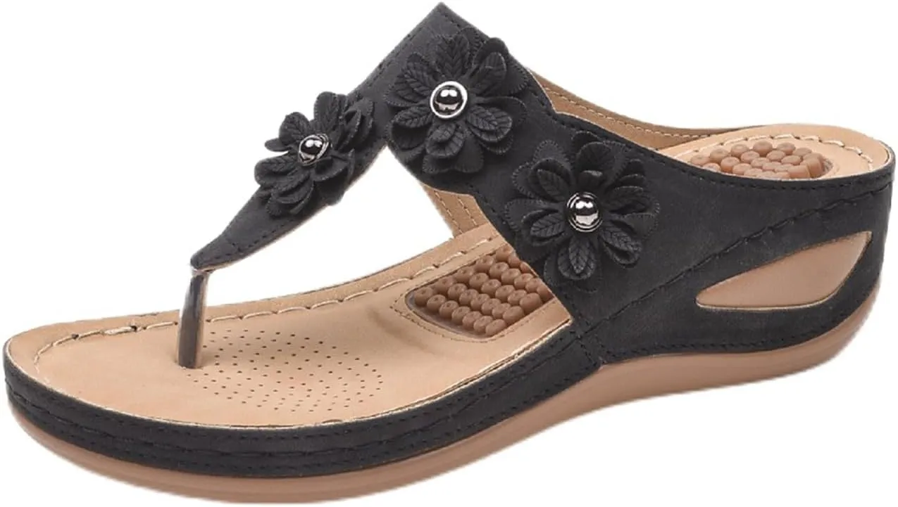 Sandals for Women Wedge Shoes Comfortable Orthopedic Sandals, Womens Dressy Summer Flip Flops Platform Footwear Casual Walking Wedges Flower Orthopedic Flip Flops