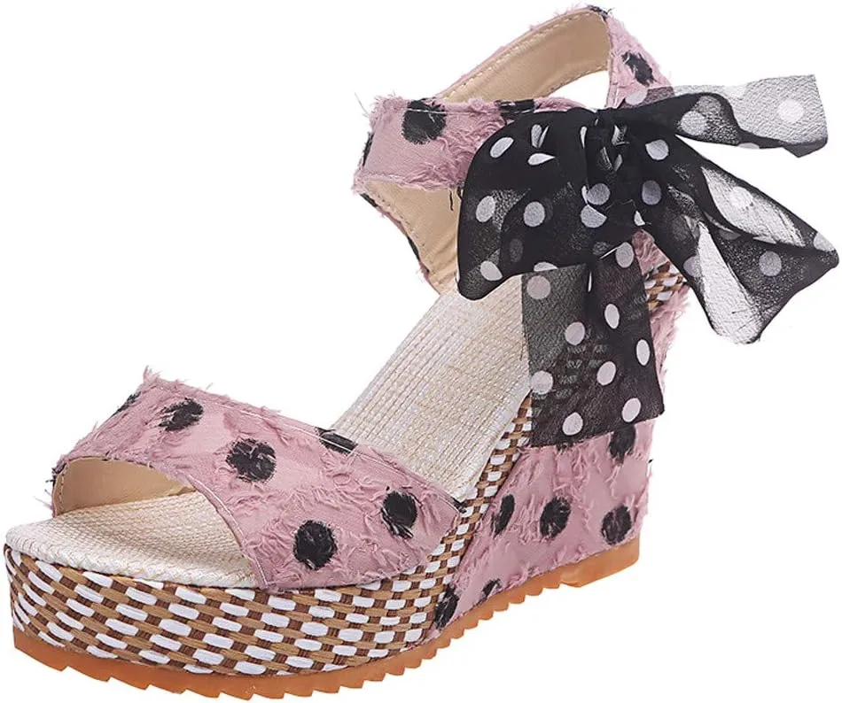 Sandals for Women Wedge,Lace Up Sandals with Strap Fashion Summer Beach Sandals Open Toe Espadrille Platform