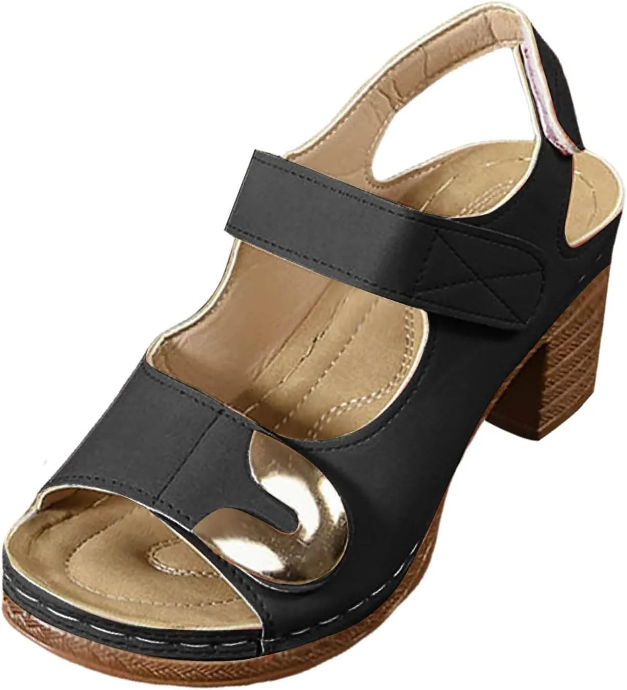 sandals for women with arch support Comfortable Orthopedic Walking Platform Sandal Summer Chunky Heels Sandals Casual Open Toe Slip-On Wedge Heel Dressy Ankle Strap Shoes