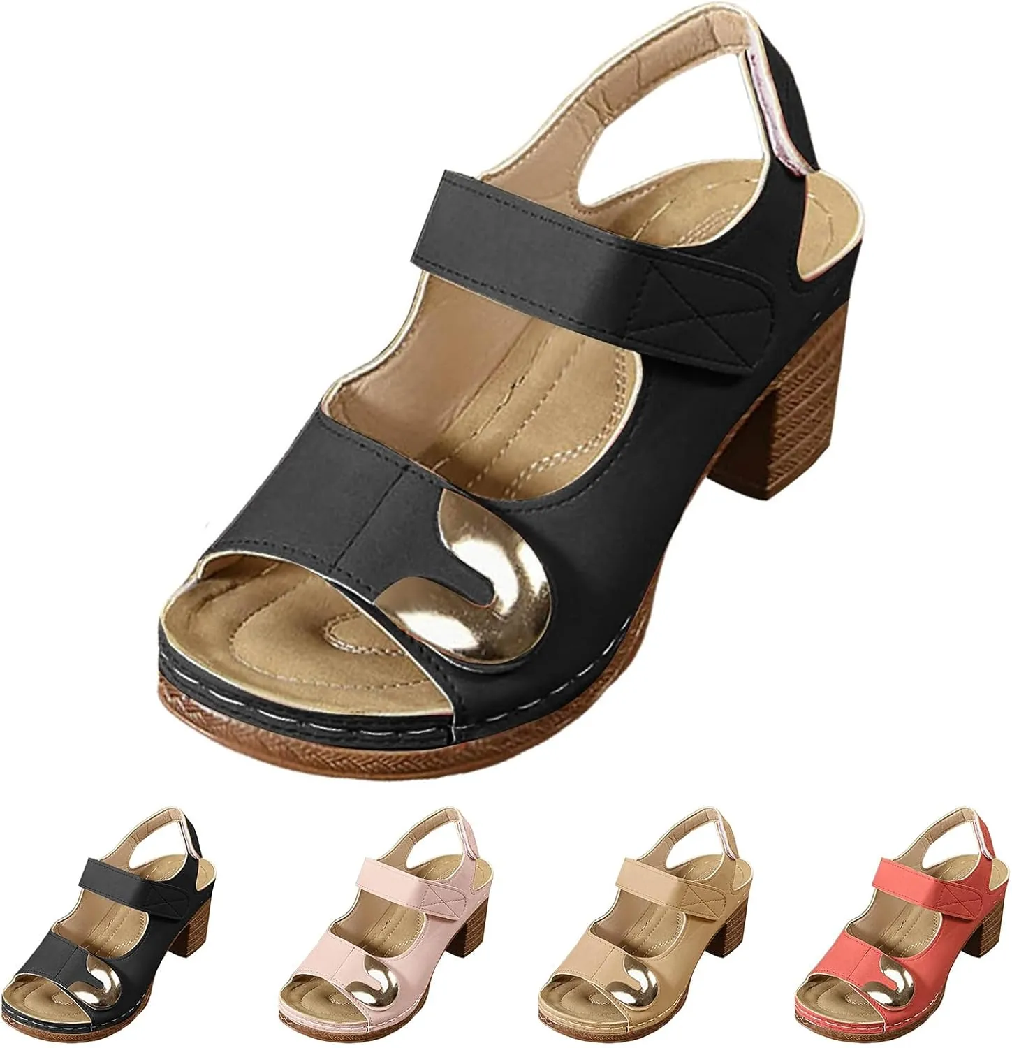 sandals for women with arch support Comfortable Orthopedic Walking Platform Sandal Summer Chunky Heels Sandals Casual Open Toe Slip-On Wedge Heel Dressy Ankle Strap Shoes