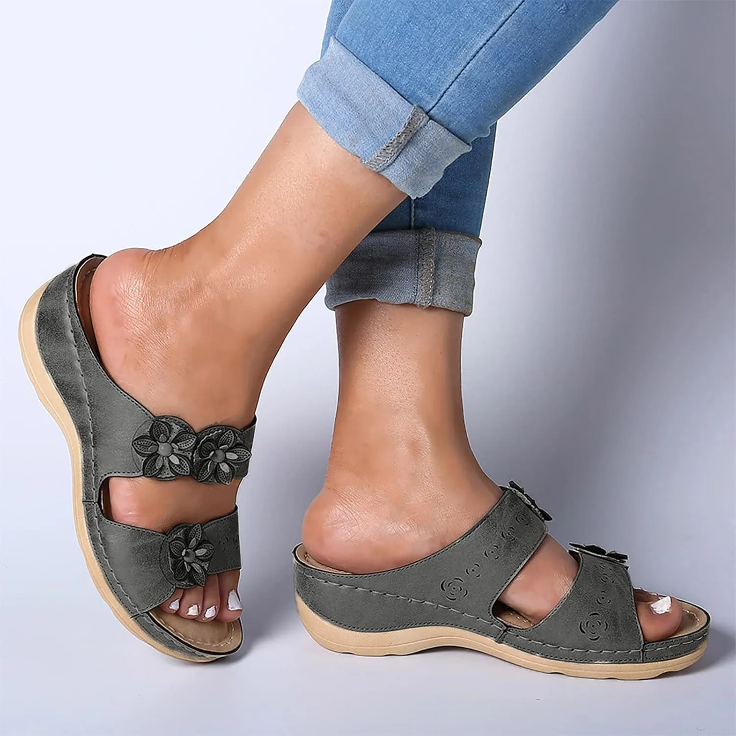 Sandals Women Comfortable, Women Premium Orthopedic Open Toe Sandals Retro Anti-Slip Summer Casual Sandals