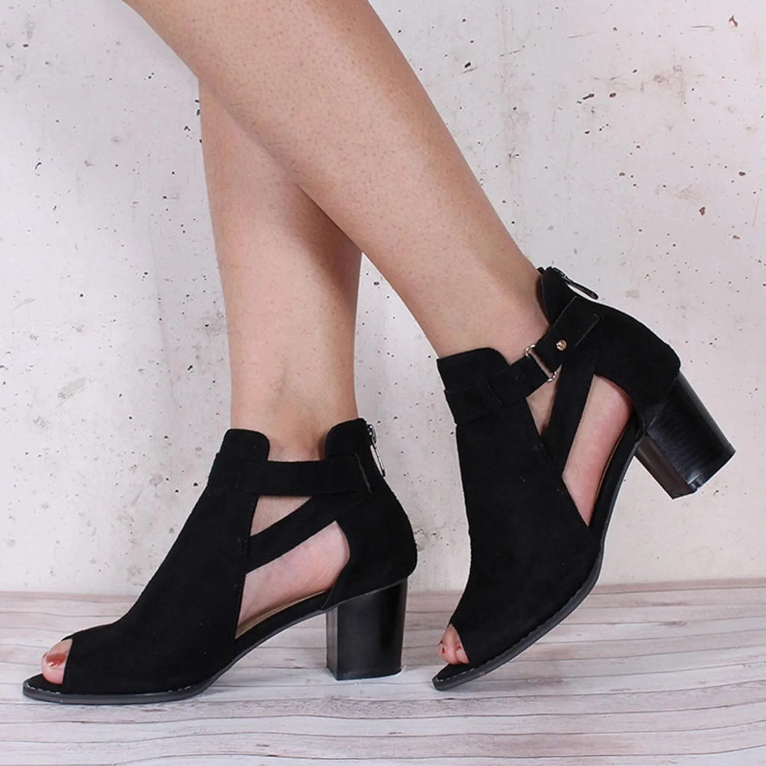 Sandals Women Fashion, Sandals for Women Suede Peep Toe Ankle Booties Cut Out Stacked Heel Ankle Boots