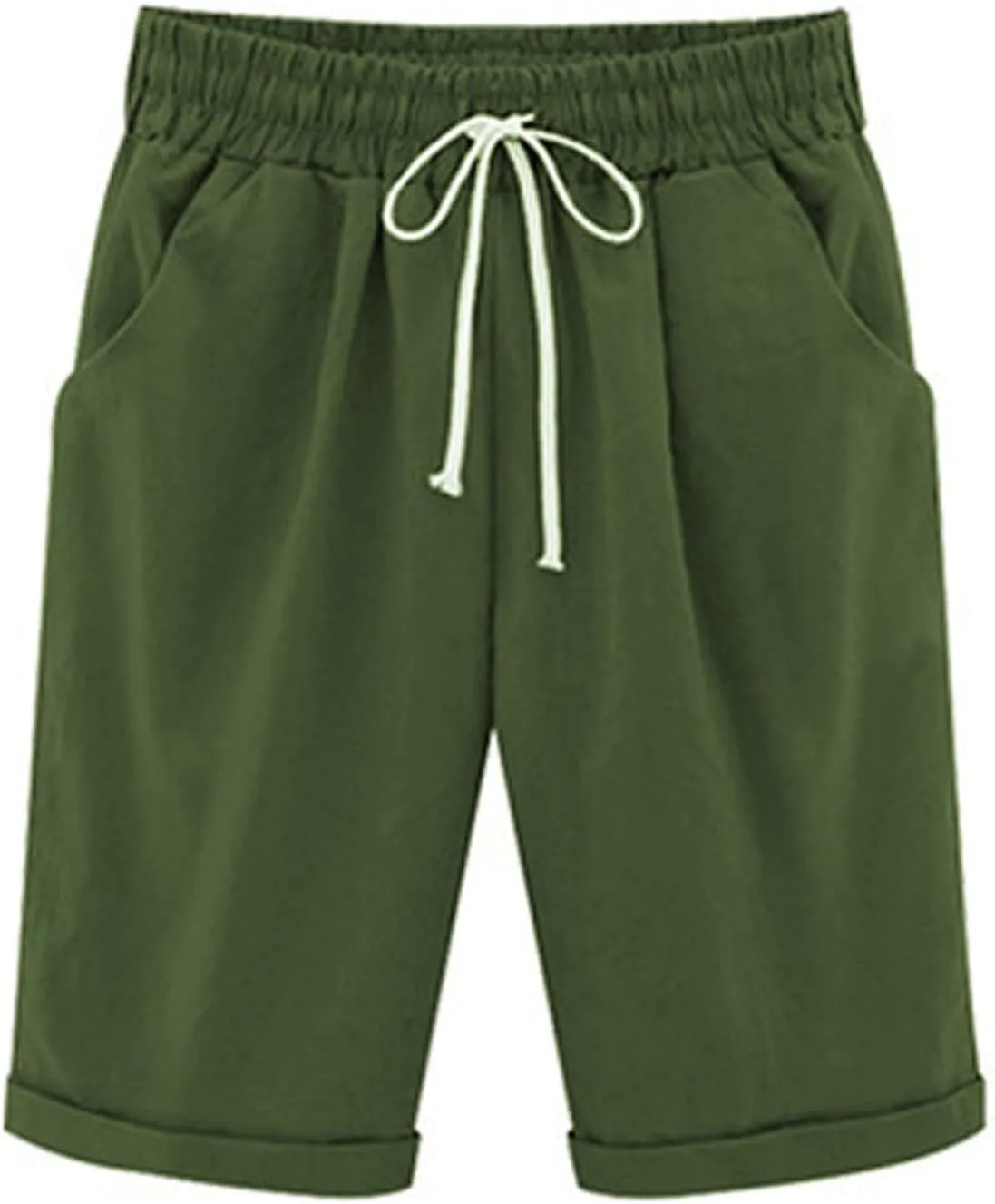 sdbrld Bermuda Shorts for Women,Womens Bermuda Shorts Trendy Knee-Length Bermuda Lounge Shorts with Elastic Waist Drawstring
