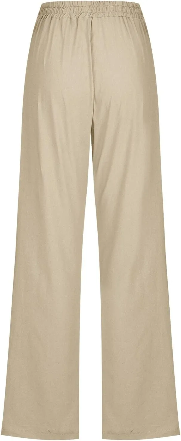 sdbrld Linen Pants Women,Women's 2025 Casual Linen High Waist Pants Drawstring Loose Fit Summer Pants Trousers with Pockets
