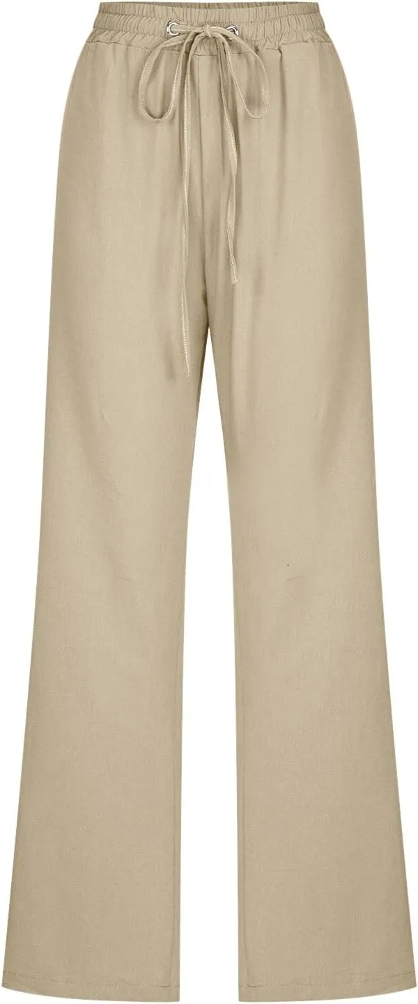 sdbrld Linen Pants Women,Women's 2025 Casual Linen High Waist Pants Drawstring Loose Fit Summer Pants Trousers with Pockets