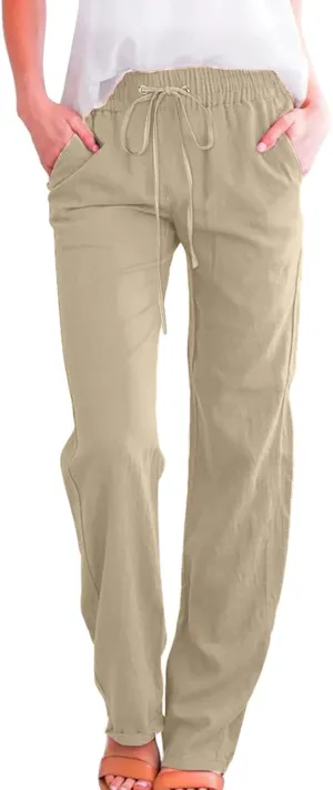 sdbrld Linen Pants Women,Women's 2025 Casual Linen High Waist Pants Drawstring Loose Fit Summer Pants Trousers with Pockets