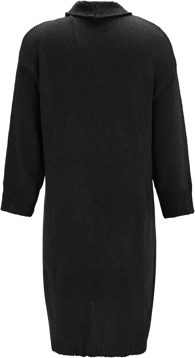 SHAOBGE Sweater Formal Coat Solid Solid Sweater Winter Long Knitted Pocket Loose Women Light Sweaters for Women Open