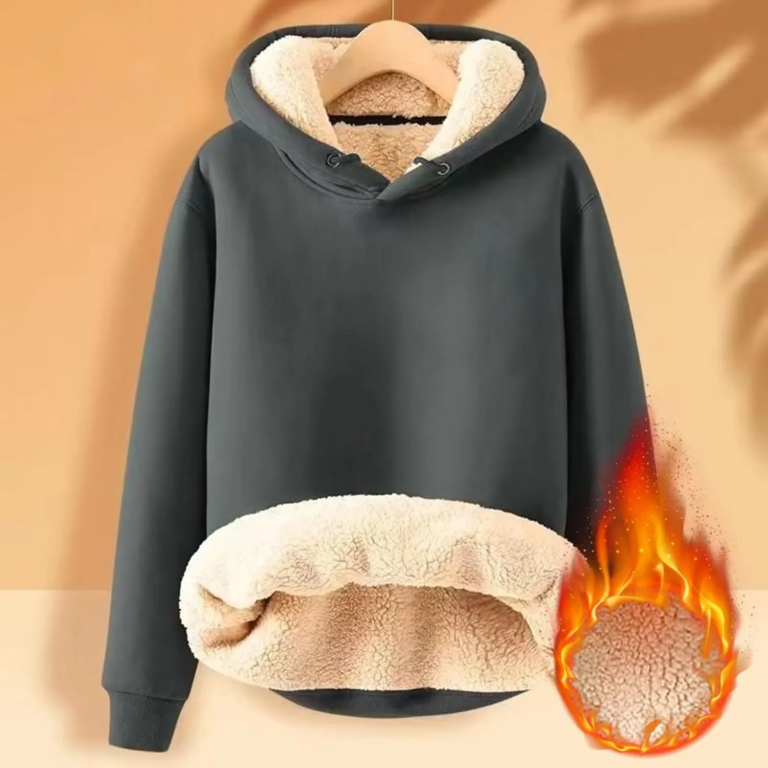 Sherpa Lined Hoodie Men Athletic Long Sleeve Oversized Hooded Sweatshirt Winter Warm Casual Comfy Fleece Pullover