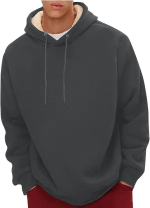 Sherpa Lined Hoodie Men Athletic Long Sleeve Oversized Hooded Sweatshirt Winter Warm Casual Comfy Fleece Pullover