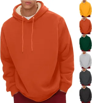 Sherpa Lined Hoodie Men Athletic Long Sleeve Oversized Hooded Sweatshirt Winter Warm Casual Comfy Fleece Pullover