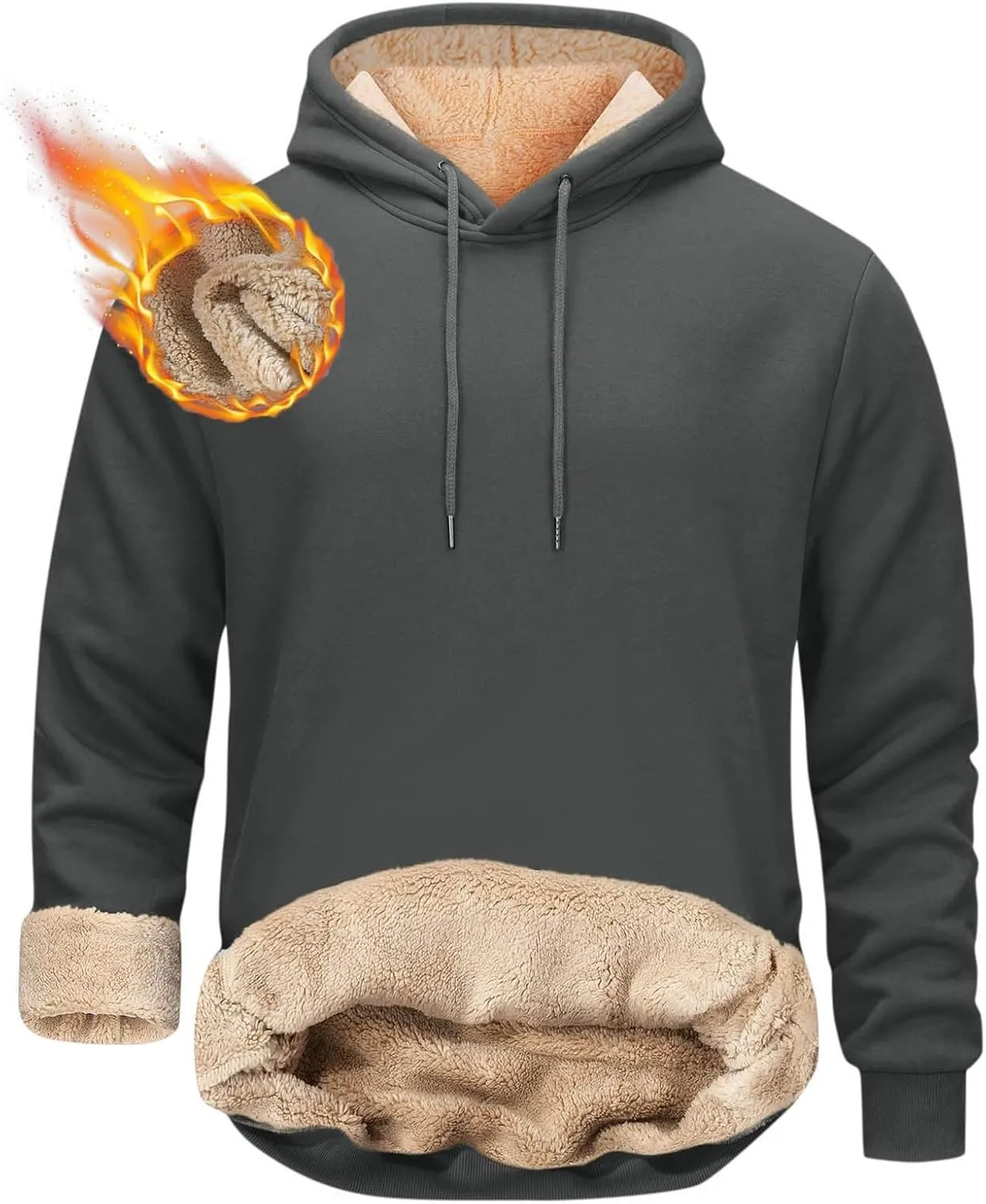 Sherpa Lined Hoodie Men Athletic Long Sleeve Oversized Hooded Sweatshirt Winter Warm Casual Comfy Fleece Pullover