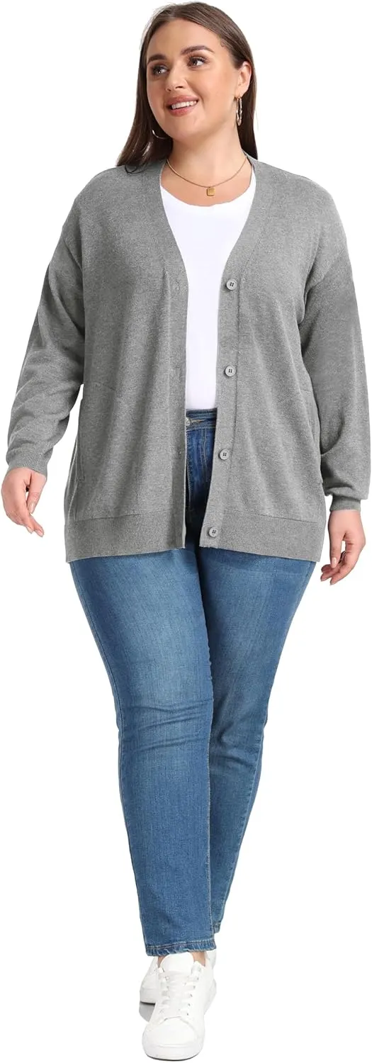 Shiaili Classic Plus Size Sweater for Women Non-Bulky Soft Stretch Cardigans