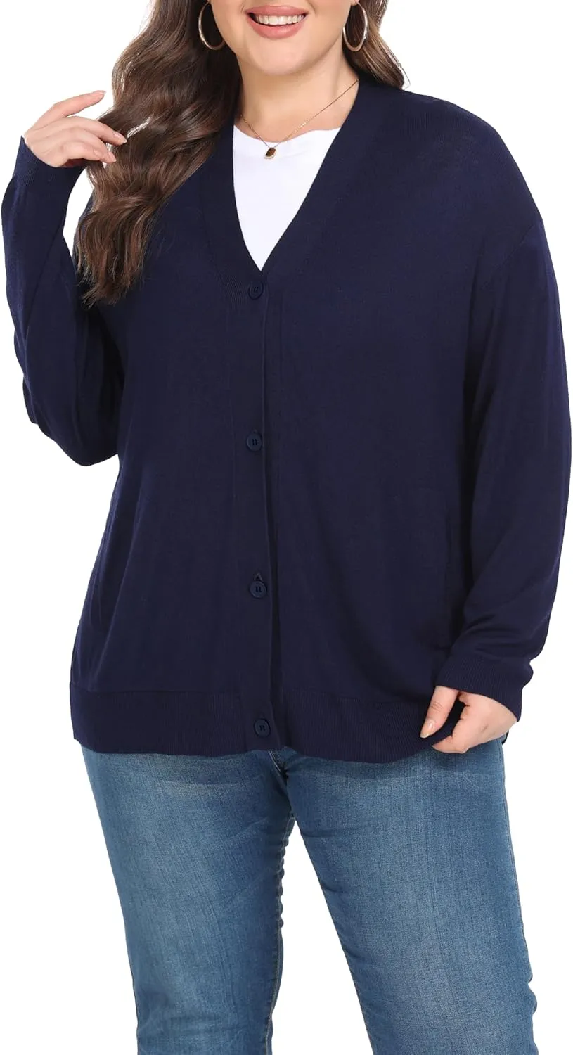 Shiaili Classic Plus Size Sweater for Women Non-Bulky Soft Stretch Cardigans