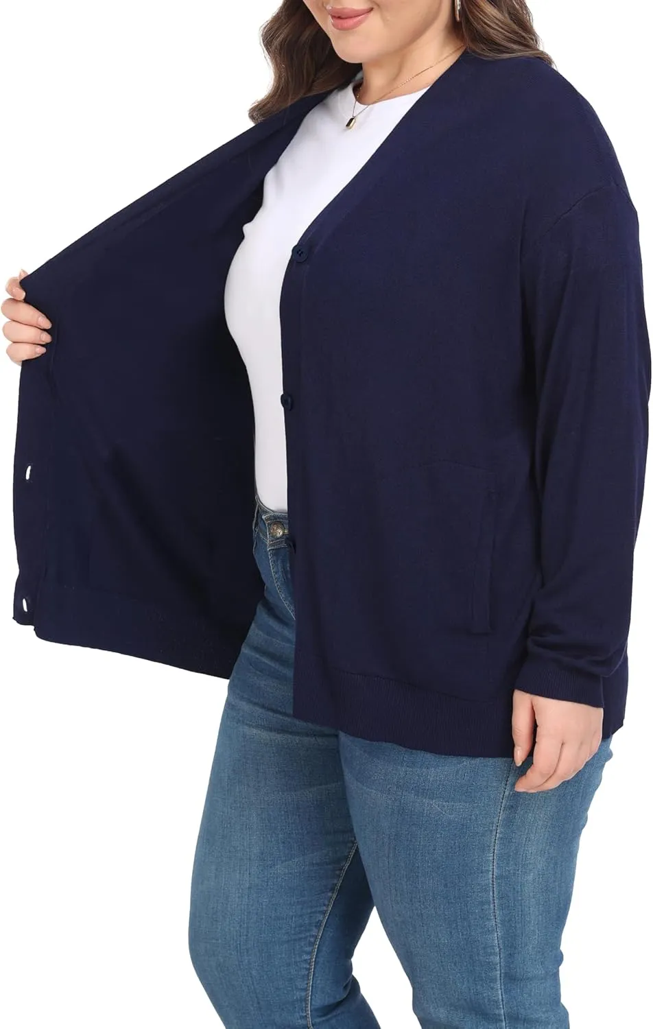 Shiaili Classic Plus Size Sweater for Women Non-Bulky Soft Stretch Cardigans