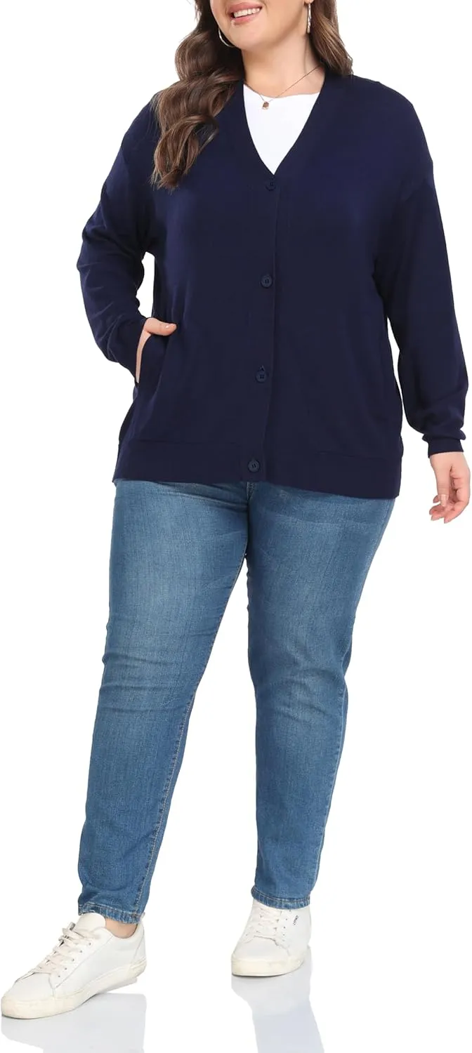 Shiaili Classic Plus Size Sweater for Women Non-Bulky Soft Stretch Cardigans