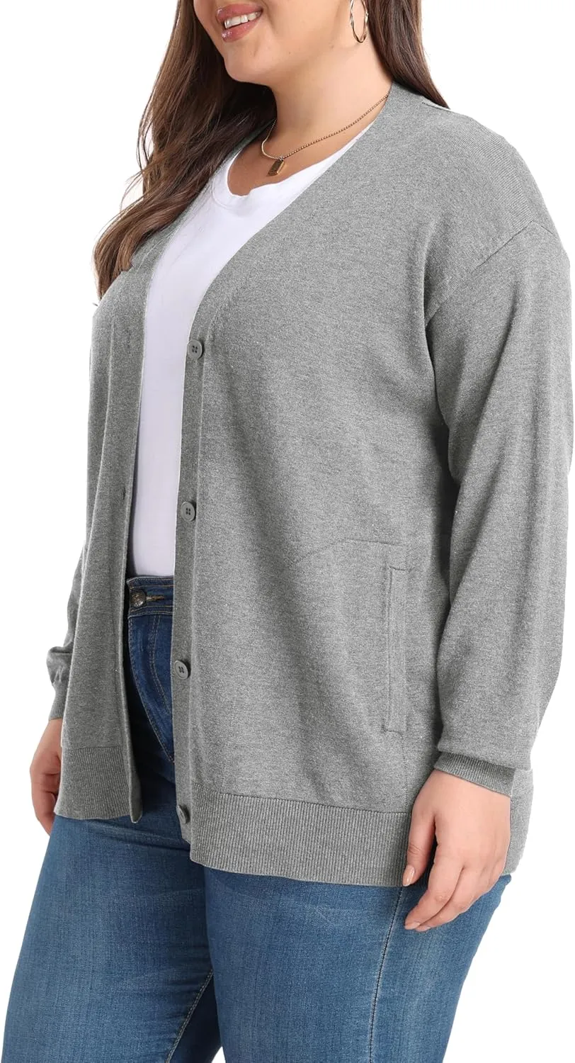 Shiaili Classic Plus Size Sweater for Women Non-Bulky Soft Stretch Cardigans