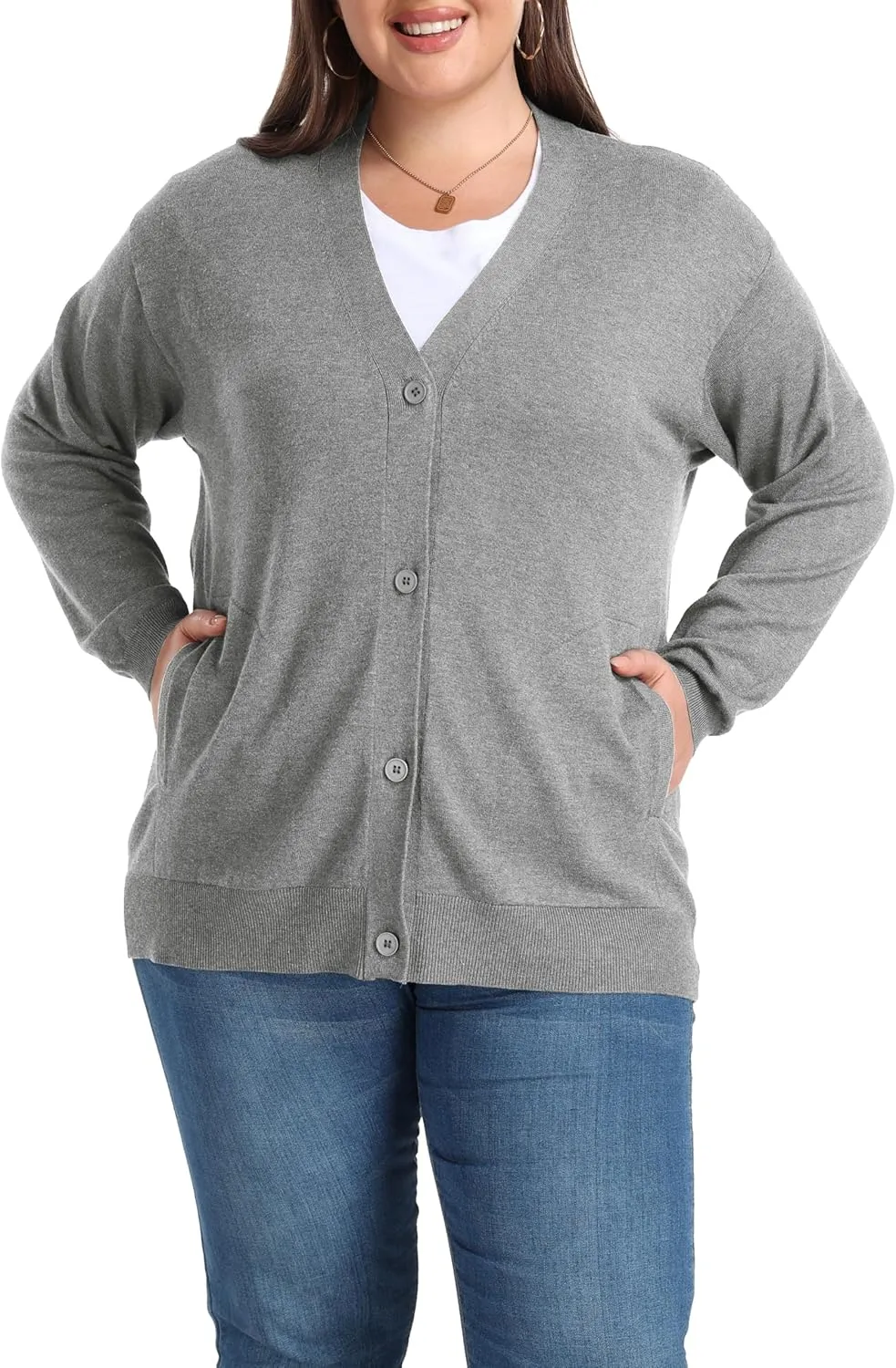 Shiaili Classic Plus Size Sweater for Women Non-Bulky Soft Stretch Cardigans