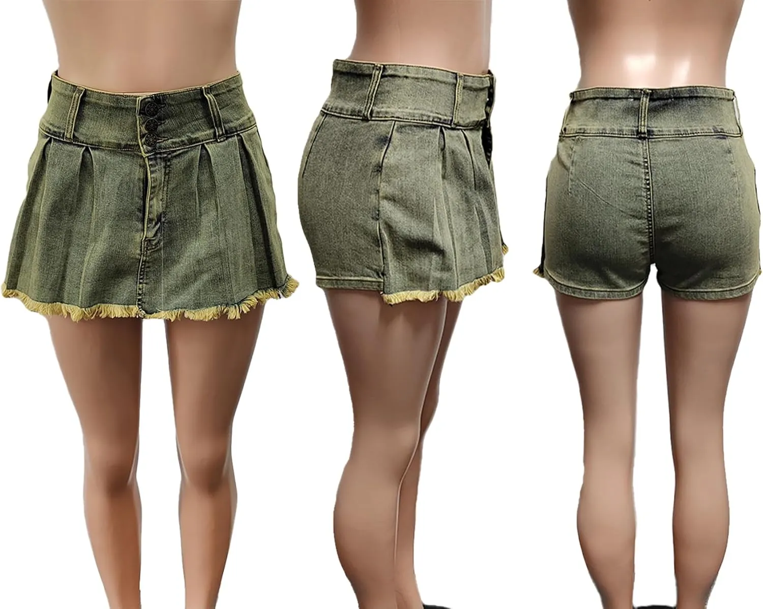 SHINFY Women's Mini Skirt Skorts High Waisted Y2K Pleated Skirts Denim Skort Jeans Shorts