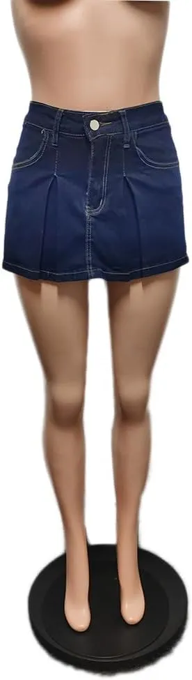SHINFY Women's Mini Skirt Skorts High Waisted Y2K Pleated Skirts Denim Skort Jeans Shorts