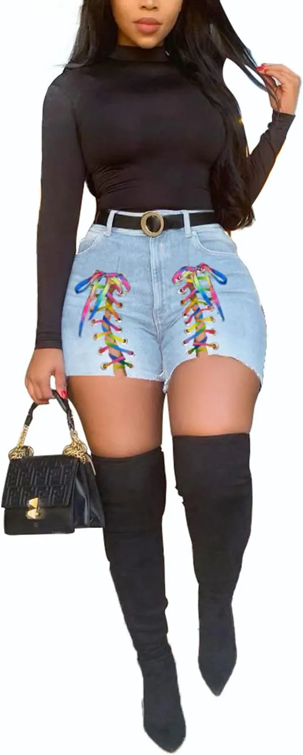 SIAEAMRG Jean Shorts for Women Juniors, Summer High Waisted Stretchy Frayed Raw Hem Tassels Denim Shorts