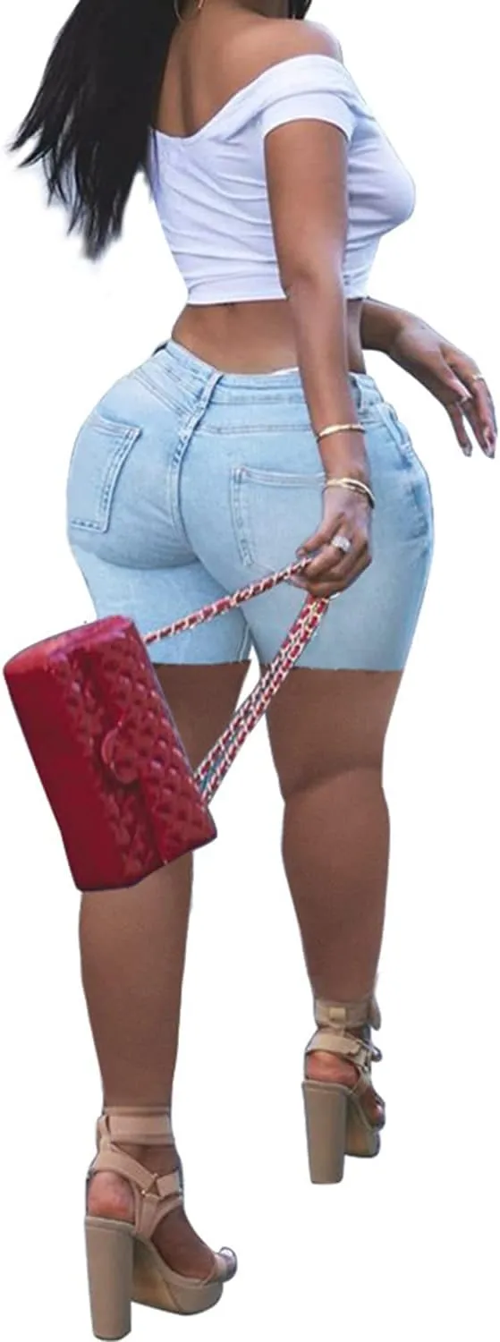 SIAEAMRG Jean Shorts for Women Juniors, Summer High Waisted Stretchy Frayed Raw Hem Tassels Denim Shorts