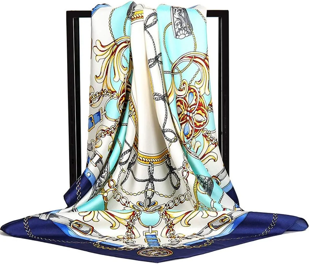 Silk Feeling Scarf Ladies Large Square Satin Headscarf Shawl Neckerchiefs Hair Scarves and Wraps 90x90cm
