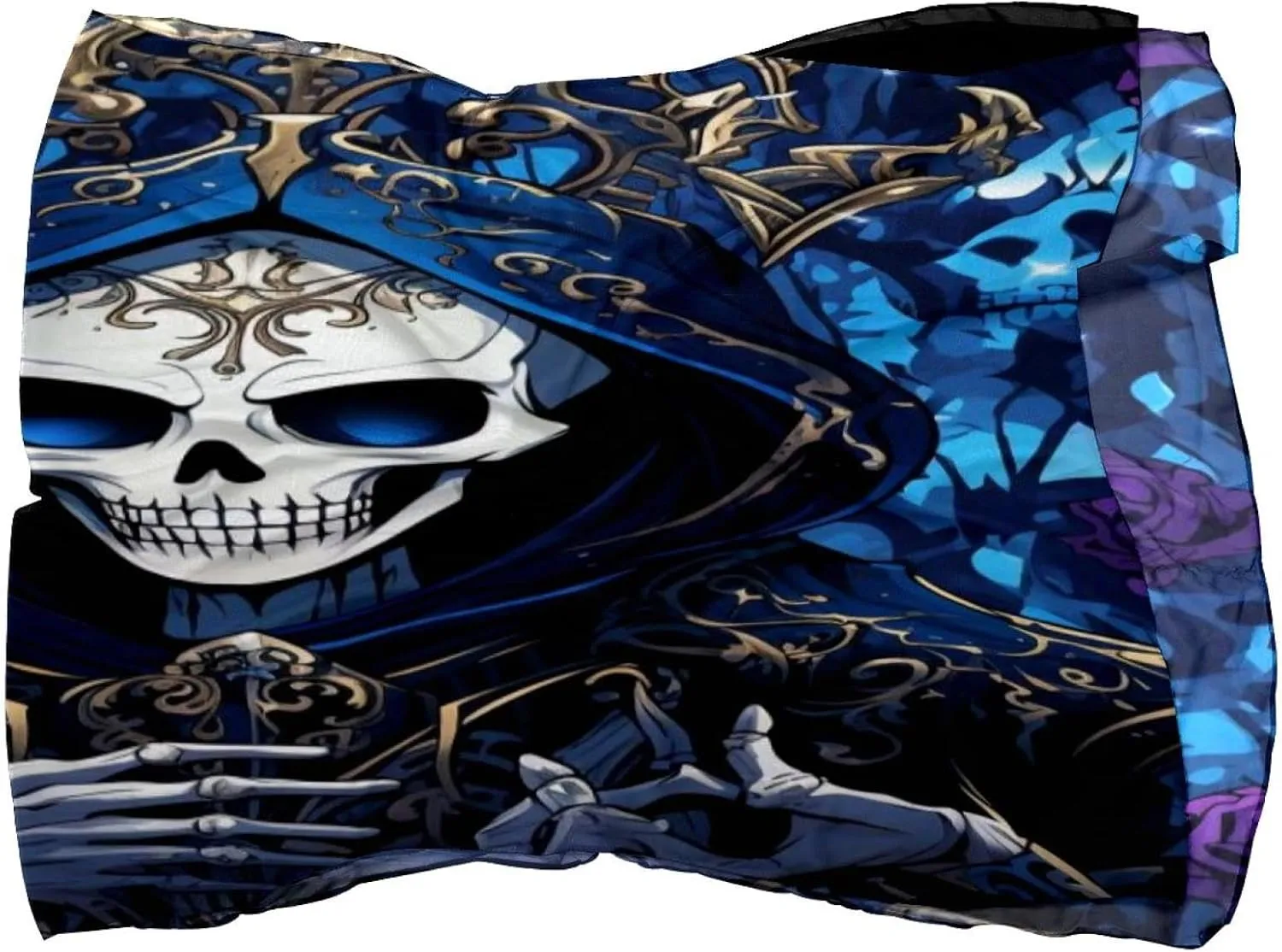 Silk Scarves Skull Skeleton Prints Long Chiffon Scarf Wrap Shawl for Women