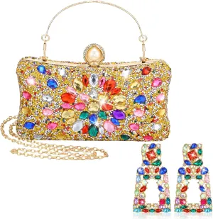 Silkfly Rhinestone Clutch Purses for Women Colorful Statement Earrings Crystal Evening Clutches for Wedding and Party Geometric Drop Colorful Dangle Earrings Shoulder Diamond Bag Prom Handbags