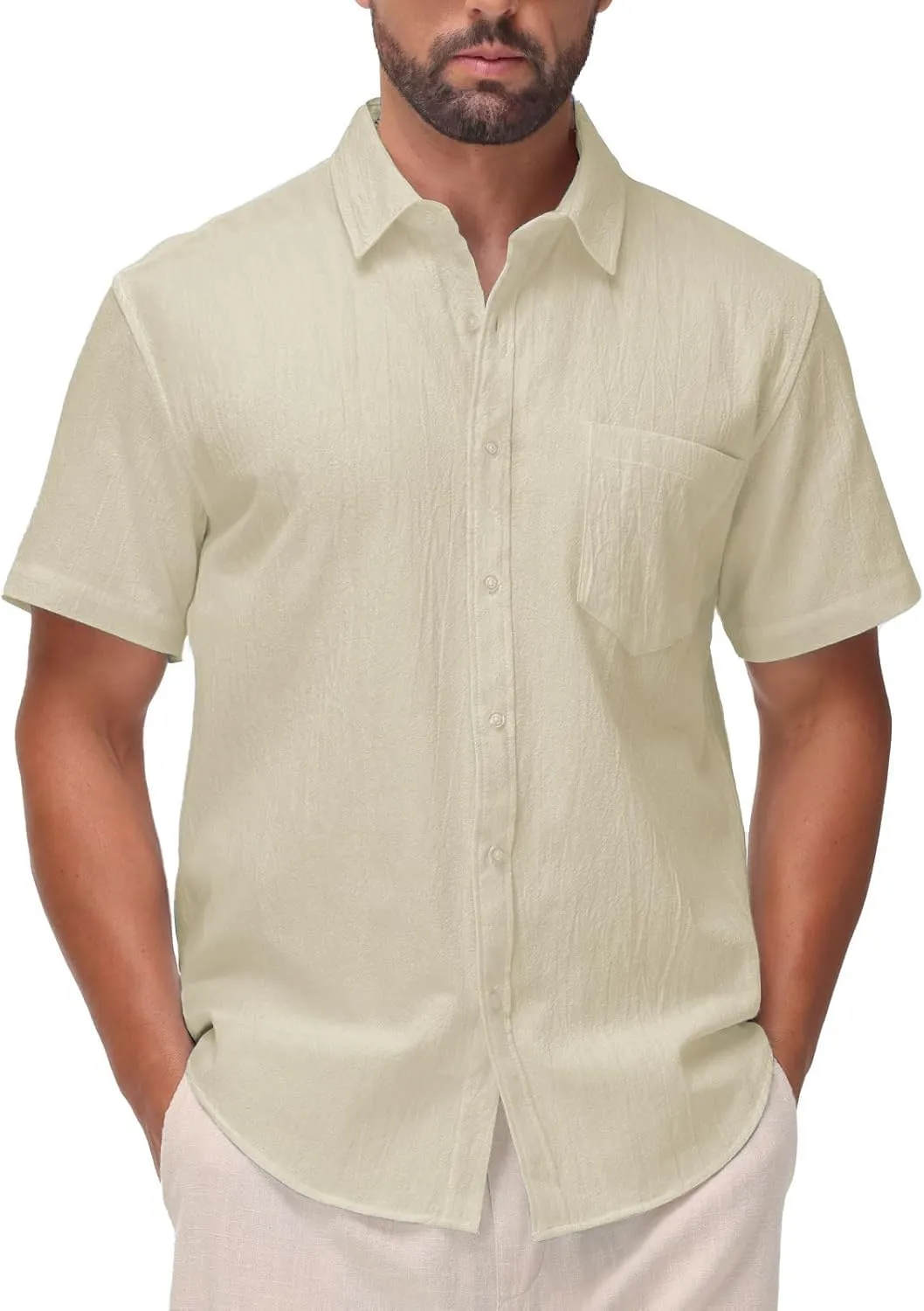SIR7 Mens Summer Short Sleeve Cotton Linen Shirts Casual Button Down Shirts Beach Vacation Wedding Tops