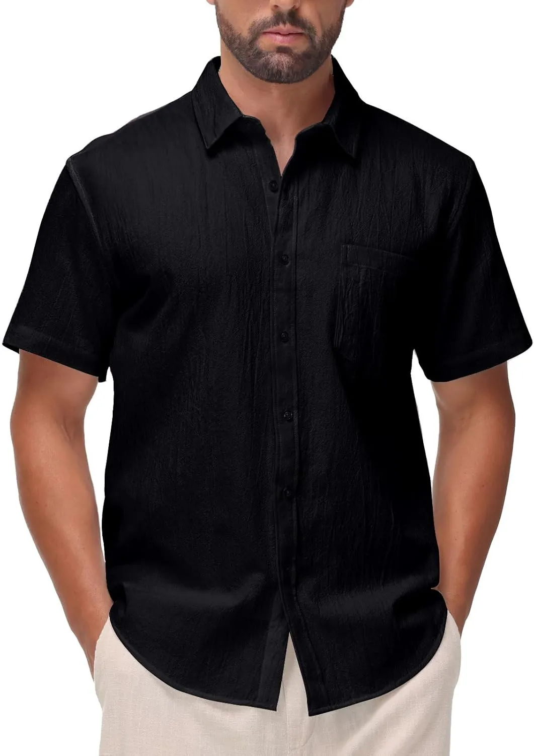 SIR7 Mens Summer Short Sleeve Cotton Linen Shirts Casual Button Down Shirts Beach Vacation Wedding Tops