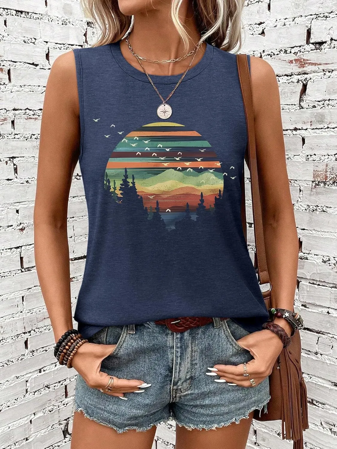 Sleeveless Tank Tops for Women 2025 Summer Casual Blouses Graphic Tees Loose Fit Crewneck Vacation Outfits Shirts