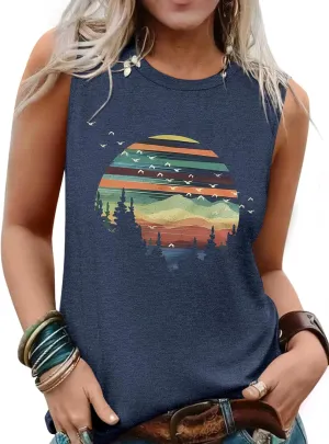 Sleeveless Tank Tops for Women 2025 Summer Casual Blouses Graphic Tees Loose Fit Crewneck Vacation Outfits Shirts