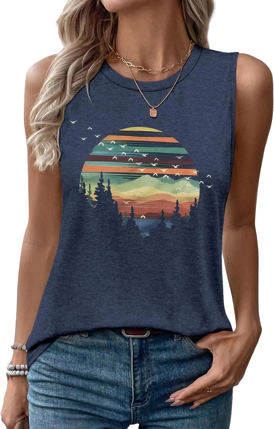 Sleeveless Tank Tops for Women 2025 Summer Casual Blouses Graphic Tees Loose Fit Crewneck Vacation Outfits Shirts