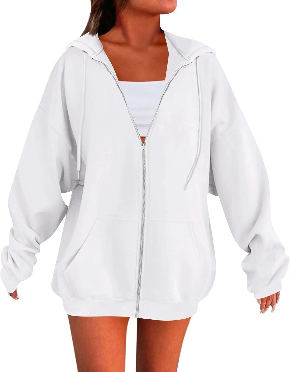 slqdgmryz Womens Zip Up Hoodies Oversized Fleece Jacket Winter Plain Y2k Hoodie Drawstring Hooded Sweatshirt with Pockets