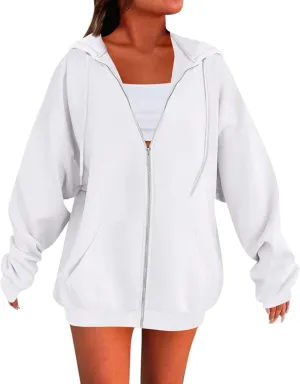 slqdgmryz Womens Zip Up Hoodies Oversized Fleece Jacket Winter Plain Y2k Hoodie Drawstring Hooded Sweatshirt with Pockets