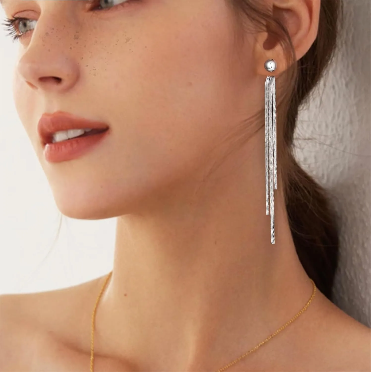 Snake Chain Tassel Earrings for Women, 18K Gold Plated Long Dangle Chain Earrings, Statement Dangling Earrings for Women