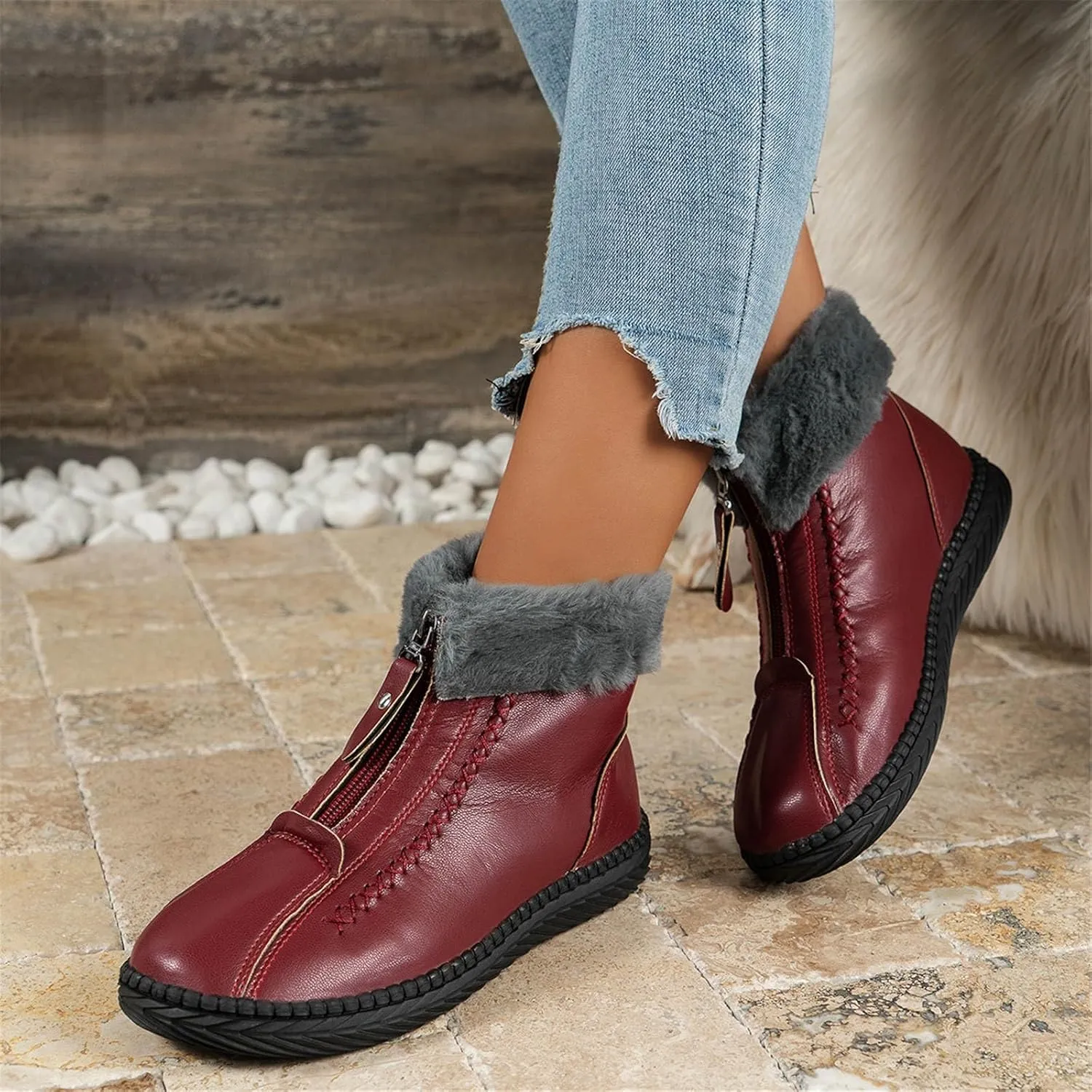Snow Boots for Women Cute 10 Wide Womens Waterproof Snow Boots Size 6 Womens Winter Boots Slip Resistant Waterproof Work Boots for Women Botas De Invierno Para Mujer De Tacon Bajo Ortopedicas