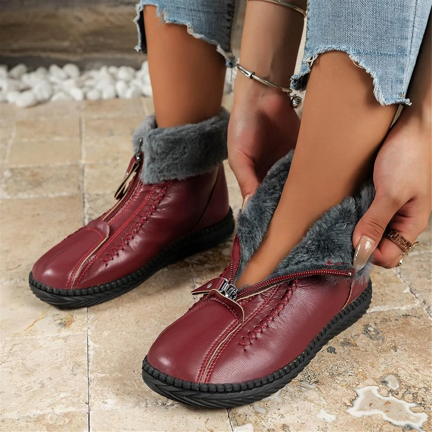 Snow Boots for Women Cute 10 Wide Womens Waterproof Snow Boots Size 6 Womens Winter Boots Slip Resistant Waterproof Work Boots for Women Botas De Invierno Para Mujer De Tacon Bajo Ortopedicas
