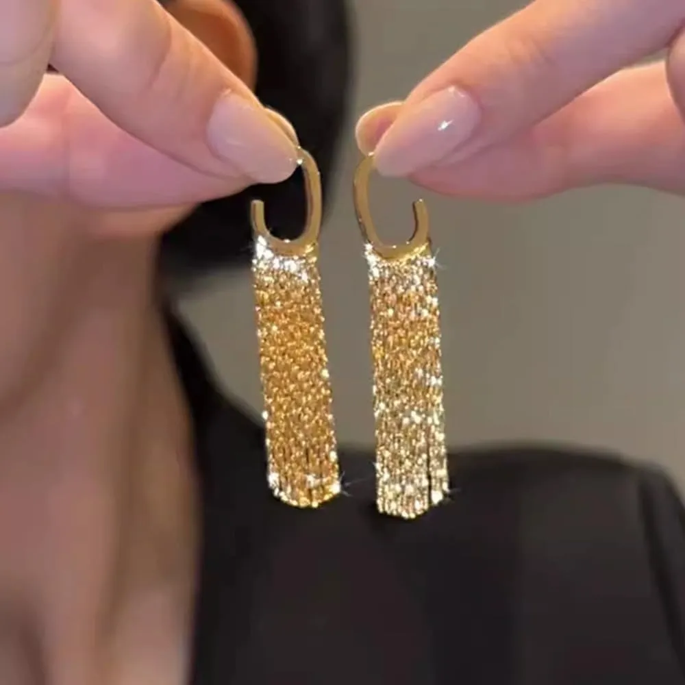 Sparkly Tassel Drop Earrings for Women Delicacy Linear Dangle Statement Earrings Long Fringe Chain Chandelier Earrings Party Wedding Jewelry Gifts