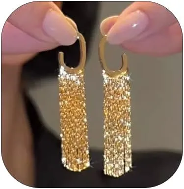 Sparkly Tassel Drop Earrings for Women Delicacy Linear Dangle Statement Earrings Long Fringe Chain Chandelier Earrings Party Wedding Jewelry Gifts