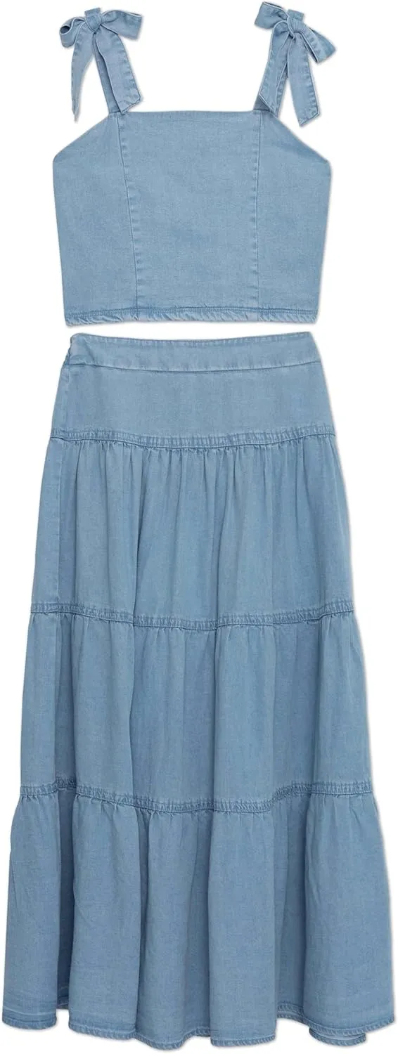 Speechless Girls Sleeveless Cropped Top and Maxi Tiered Skirt Set