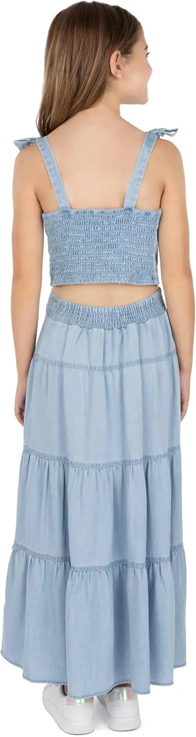 Speechless Girls Sleeveless Cropped Top and Maxi Tiered Skirt Set