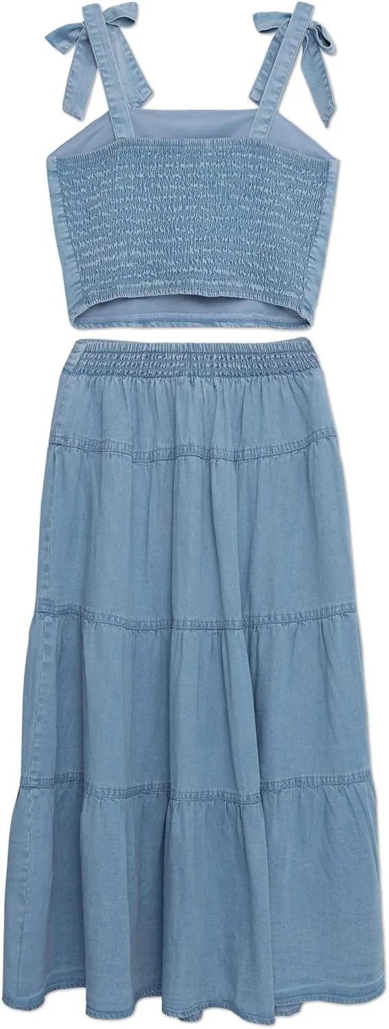 Speechless Girls Sleeveless Cropped Top and Maxi Tiered Skirt Set